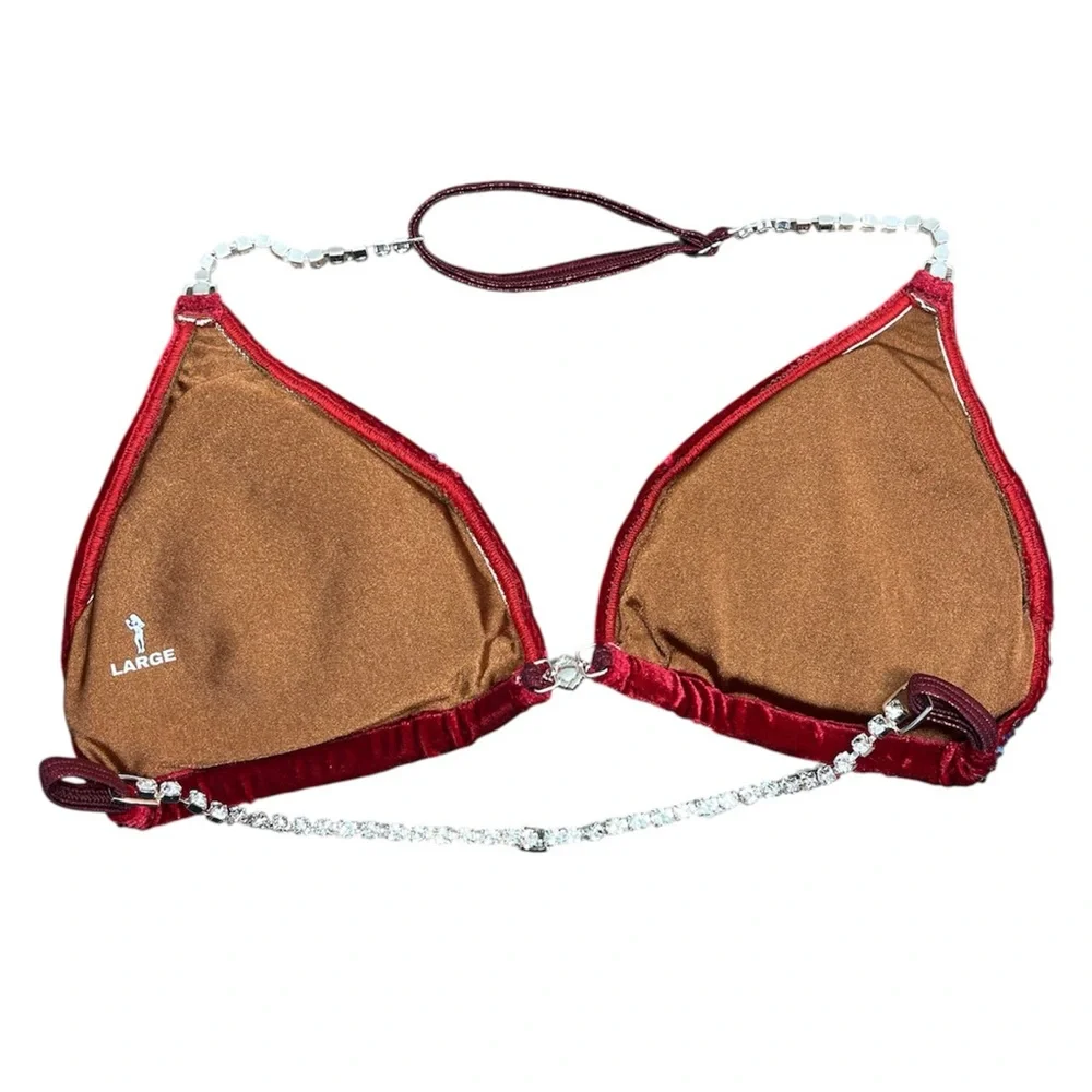 Angel Competition Diamond Pro Multicolor Velvet Red Bikini Set NPC/IFBB - Picture 3 of 7